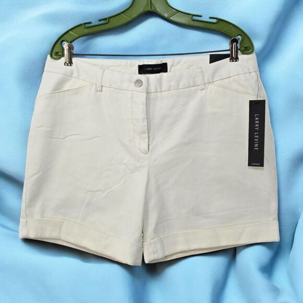 Larry Levine Womens White Cuffed Chino Shorts Size 14 Average New With Tags